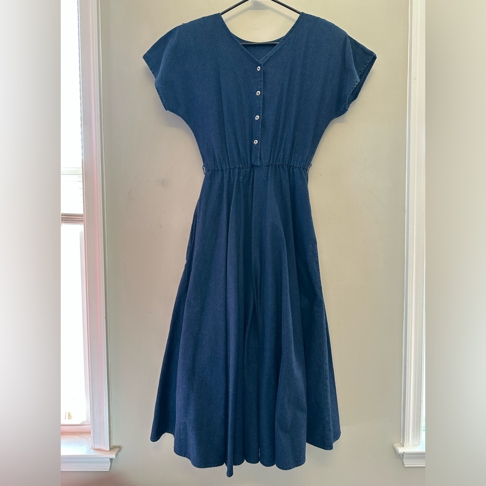Vintage 80’s/90’s Circle T Denim Cowgirl Dress with Fringe/Stud Detailing Size S - Picture 7 of 8